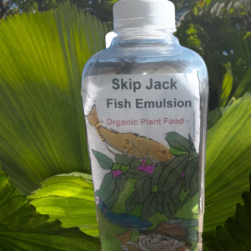 Skip Jack Fish Emulsion . It is really not a plant food. Skip Jack Emulsion has millions of bacteria and fungi that break down the compost so the plants can eat and ingest the compost as a liquid. Ever wonder why your garden looks "sad" although you put compost in and pH is right. There is nothing in the compost to break down the compost. Your missing Skip Jack Fish Emollition.