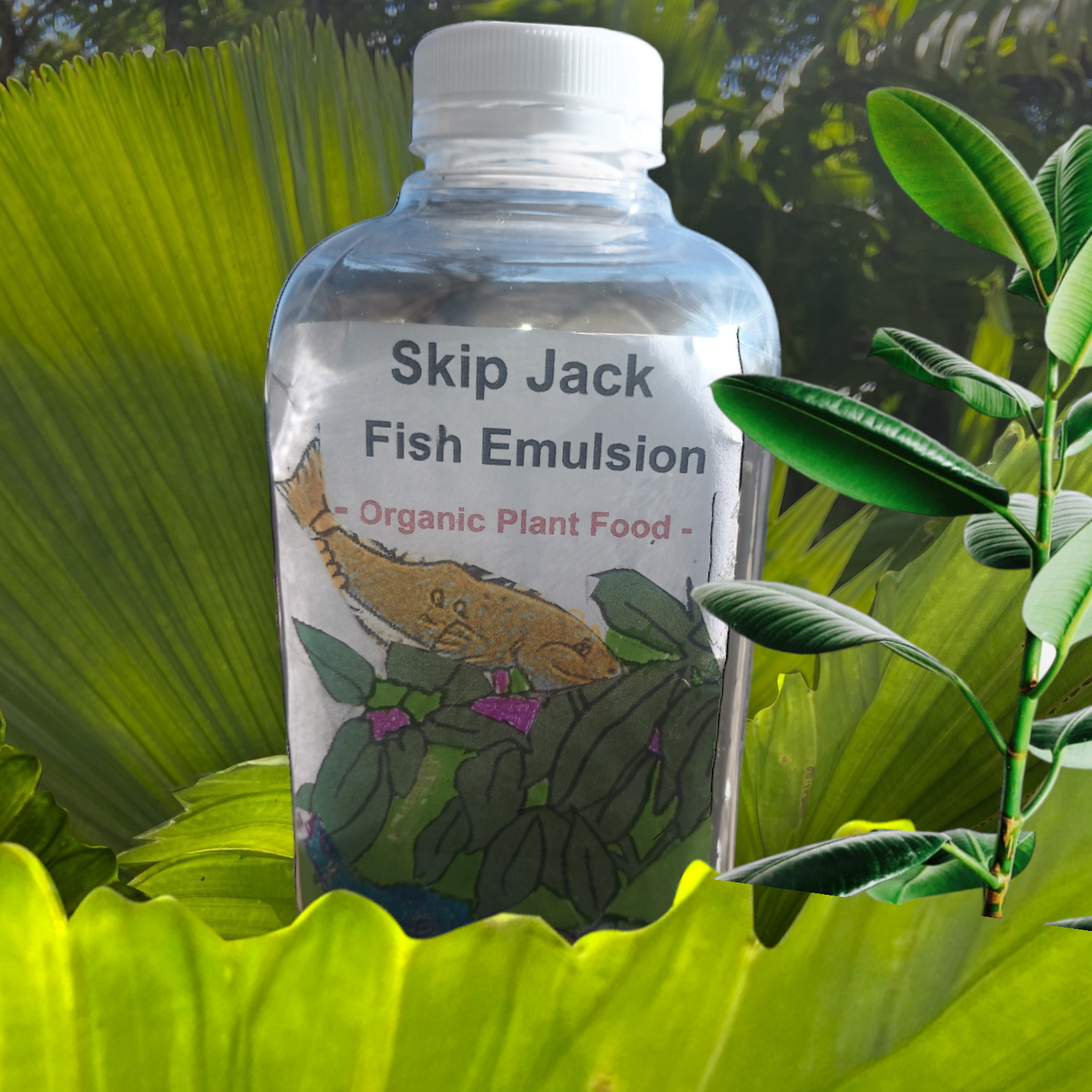Skip Fish  Organic Fish Emulsion more than just a plat food. Actly they don't provide any food. They break down the compost with over million bactera and fungi. Plant don't use forks and spoons so how do they eat? breaks down the compost with million bacteria and fungi. Plants can not eat unless the compost is broken down. Use Skip Jack and your garden will reward you with many great harvests all season.