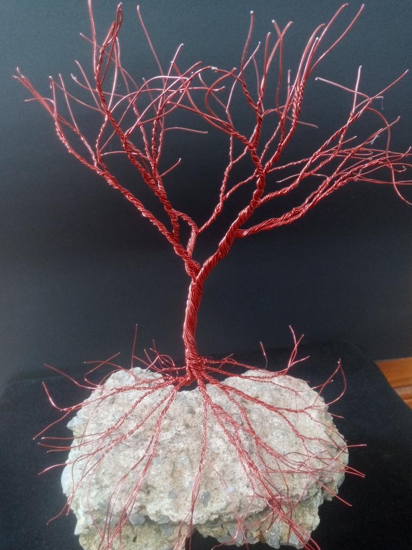 Handmade and Crafted Tree of Life, where to buy hsandmade Tree Of Life, What is theYTree of Life, Where To Buy Tree Of Life Near Mre, Buy Tree Of Life here, Buy Now. Whiterock base, bright red copper twisted wire. unique showcase beauty