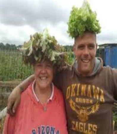 My name Rudy and this is Barb together we like growing Rhubarb. We plant many Rhubarb as they are easy to grow. Buy many and make Rhubarb Pie.