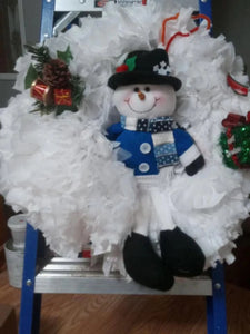 Unique Handmade Big Fluffy Snowman Holiday  Wreath - Buy Best Buy Handmade !!